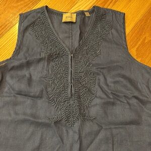 Elie Tahari Navy Blue Embroidered Sleeveless Tunic